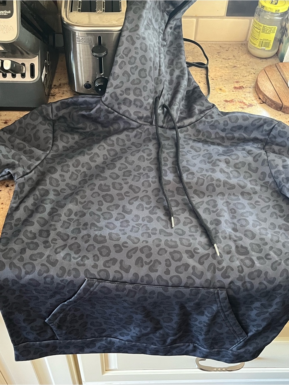 Black Leopard Print Hooded Sweatshirt